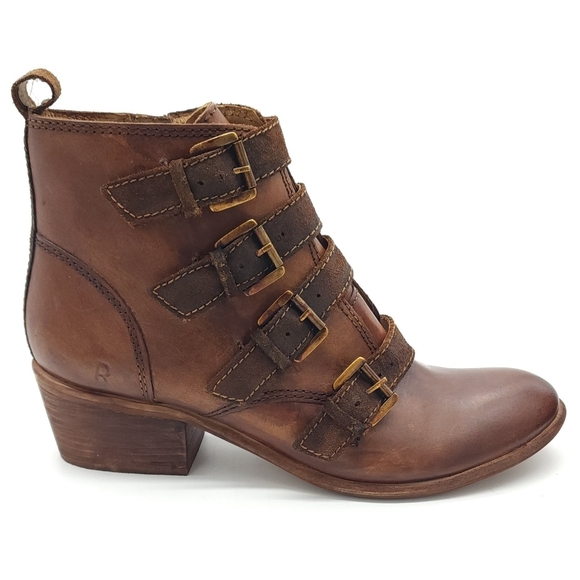 Roan by Bed Stu Zoey Tan Stacked Heel Buckle Ankle Boots Women's Size 9.5 - Picture 8 of 15